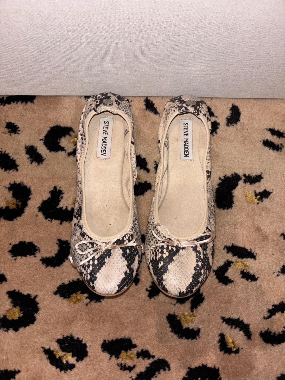 Steve Madden Beige & Black Snake-Print Ballet Flats - Picture 2 of 5
